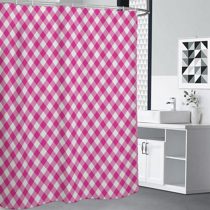 Magenta Pink And White Gingham Print Shower Curtain