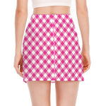 Magenta Pink And White Gingham Print Side Slit Mini Skirt