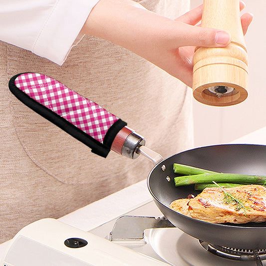 Magenta Pink And White Gingham Print Skillet Handle Cover