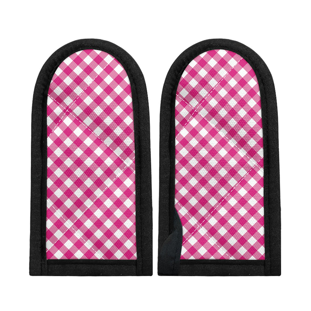 Magenta Pink And White Gingham Print Skillet Handle Cover