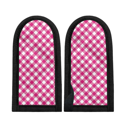 Magenta Pink And White Gingham Print Skillet Handle Cover