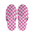Magenta Pink And White Gingham Print Slippers