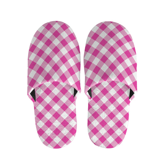 Magenta Pink And White Gingham Print Slippers