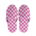 Magenta Pink And White Gingham Print Slippers