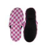 Magenta Pink And White Gingham Print Slippers
