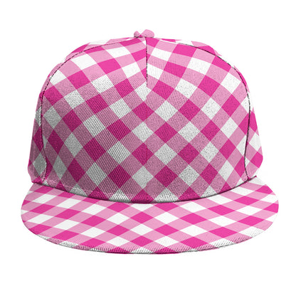 Magenta Pink And White Gingham Print Snapback Cap