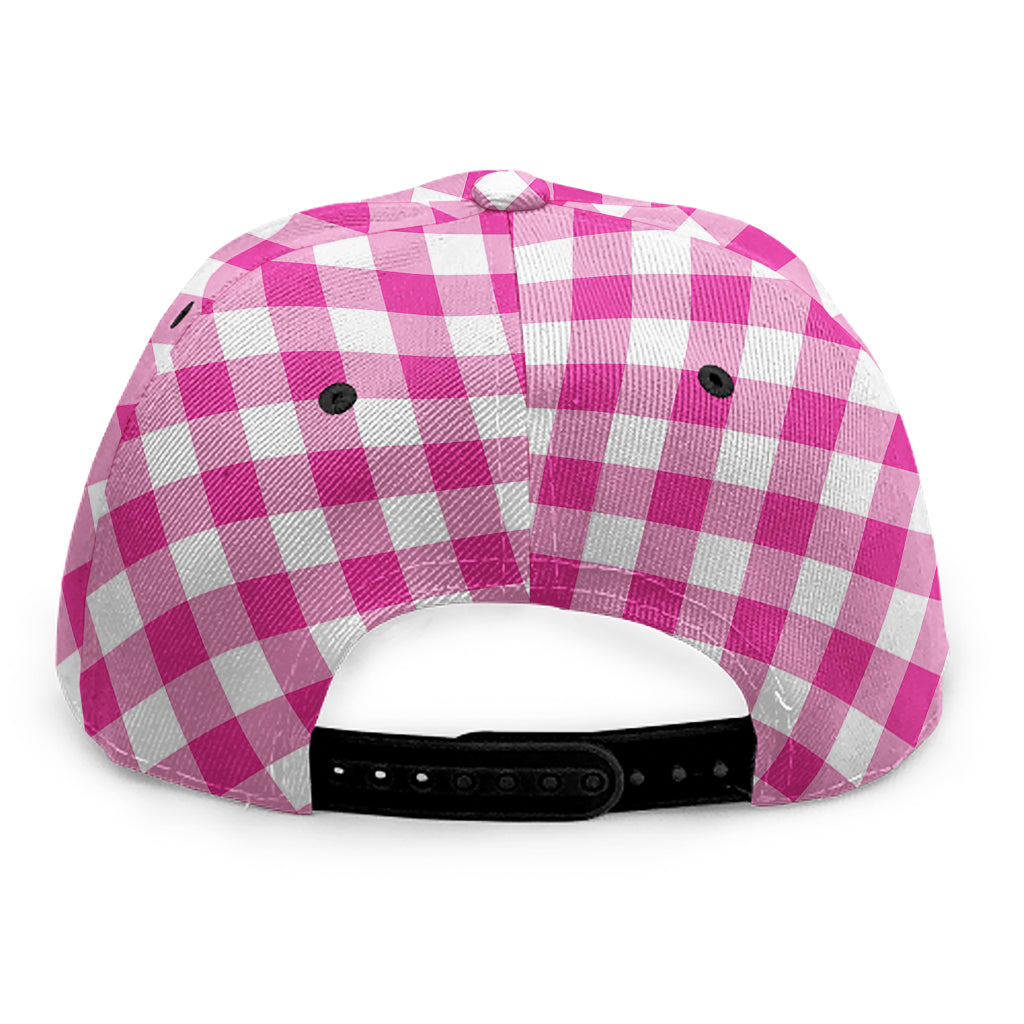 Magenta Pink And White Gingham Print Snapback Cap