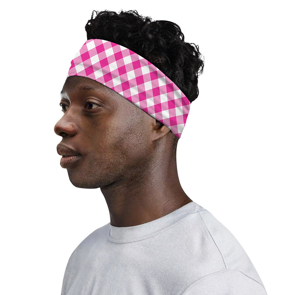 Magenta Pink And White Gingham Print Sports Headband