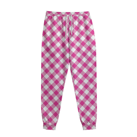 Magenta Pink And White Gingham Print Sweatpants