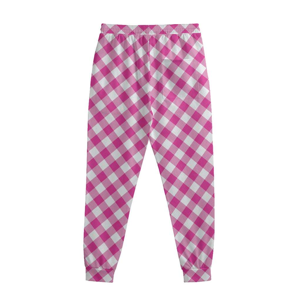 Magenta Pink And White Gingham Print Sweatpants