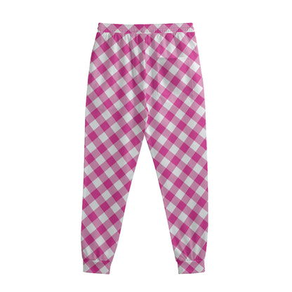 Magenta Pink And White Gingham Print Sweatpants