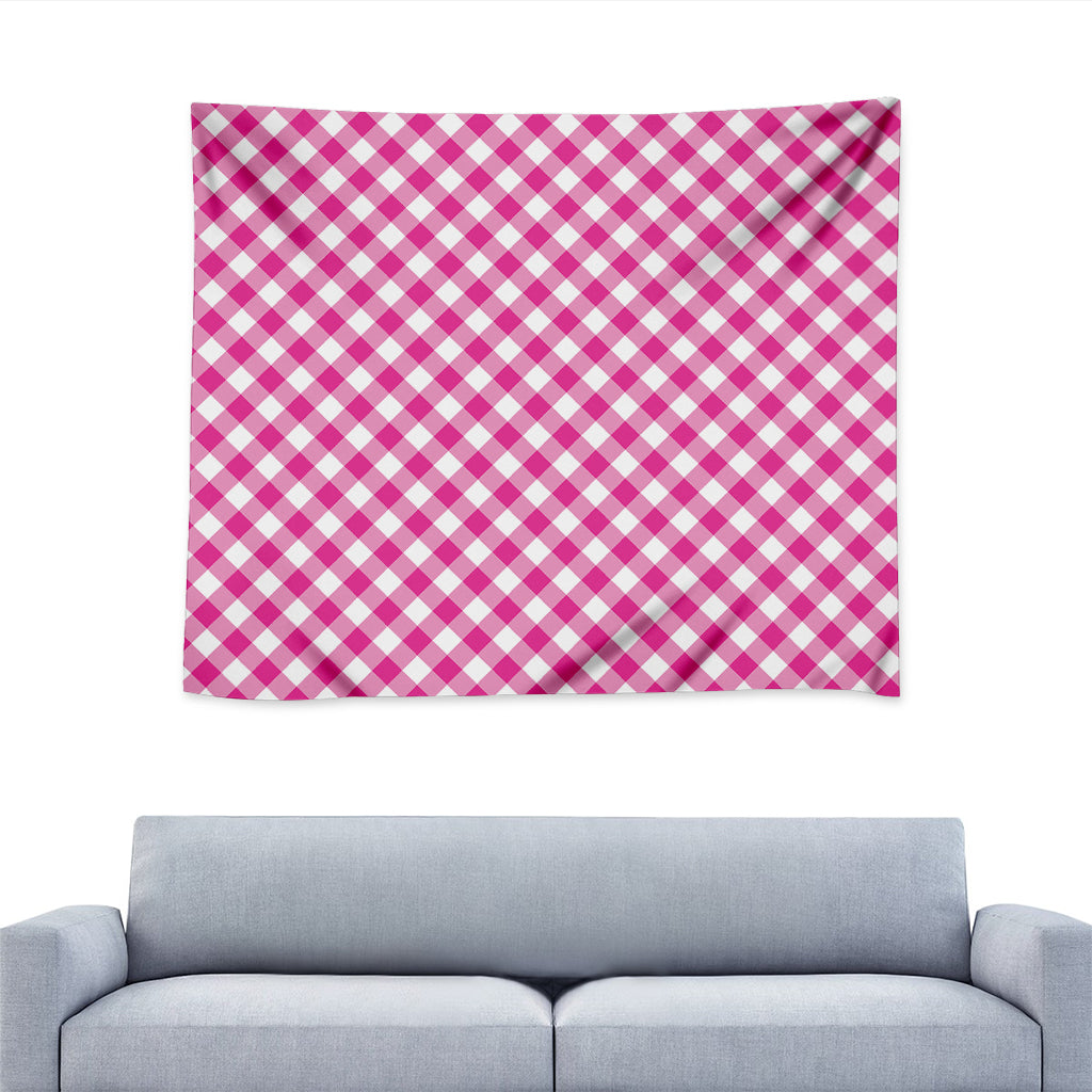 Magenta Pink And White Gingham Print Tapestry