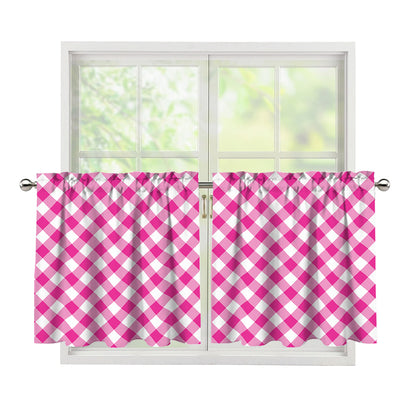 Magenta Pink And White Gingham Print Tier Curtains