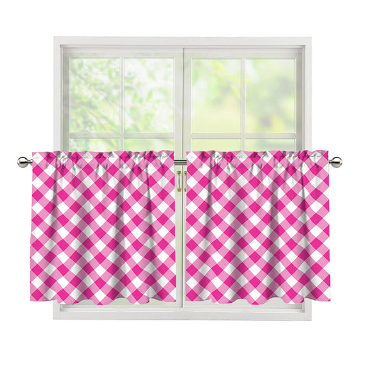 Magenta Pink And White Gingham Print Tier Curtains