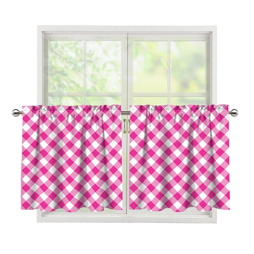 Magenta Pink And White Gingham Print Tier Curtains