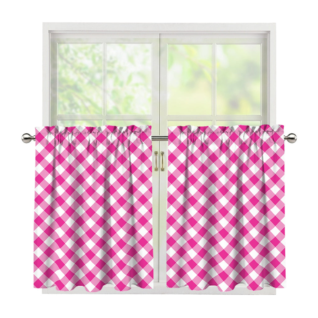 Magenta Pink And White Gingham Print Tier Curtains