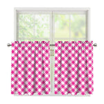 Magenta Pink And White Gingham Print Tier Curtains
