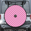 Magenta Pink And White Gingham Print Tire Cover With Camera Hole