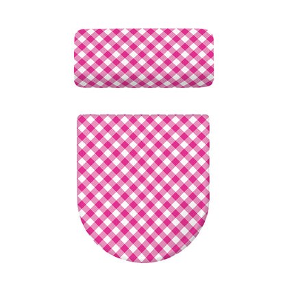 Magenta Pink And White Gingham Print Toilet Lid And Tank Cover Set