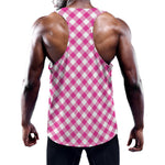 Magenta Pink And White Gingham Print Training Tank Top