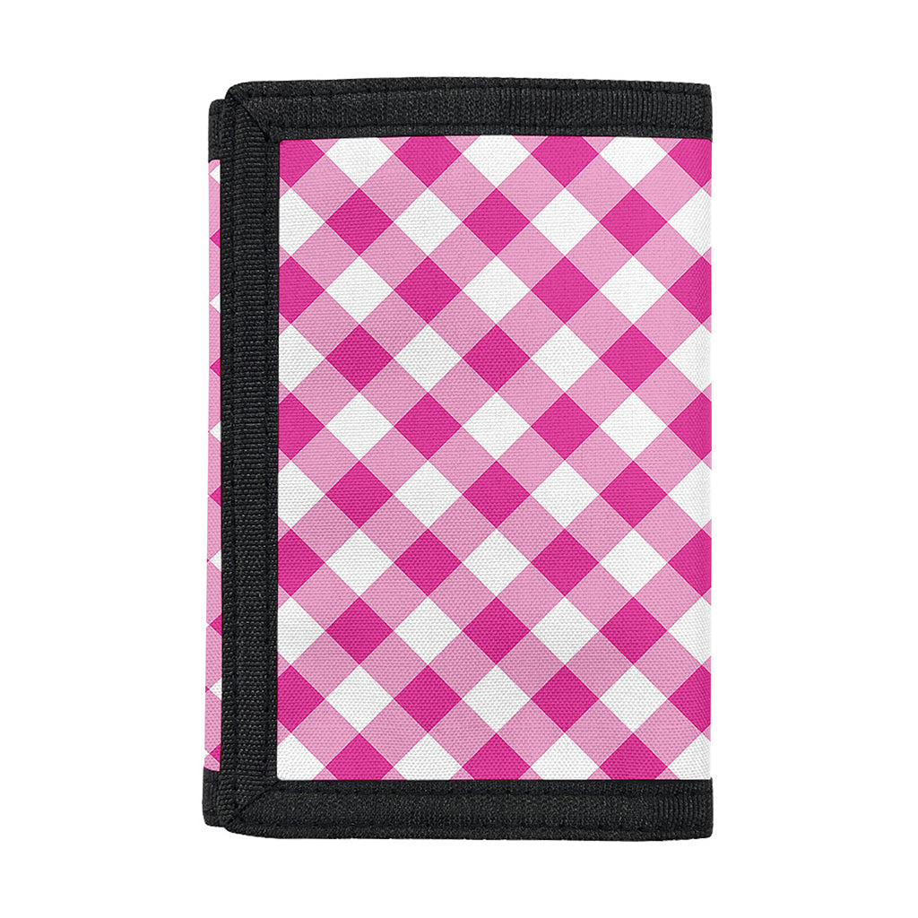 Magenta Pink And White Gingham Print Trifold Wallet