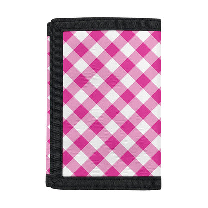 Magenta Pink And White Gingham Print Trifold Wallet
