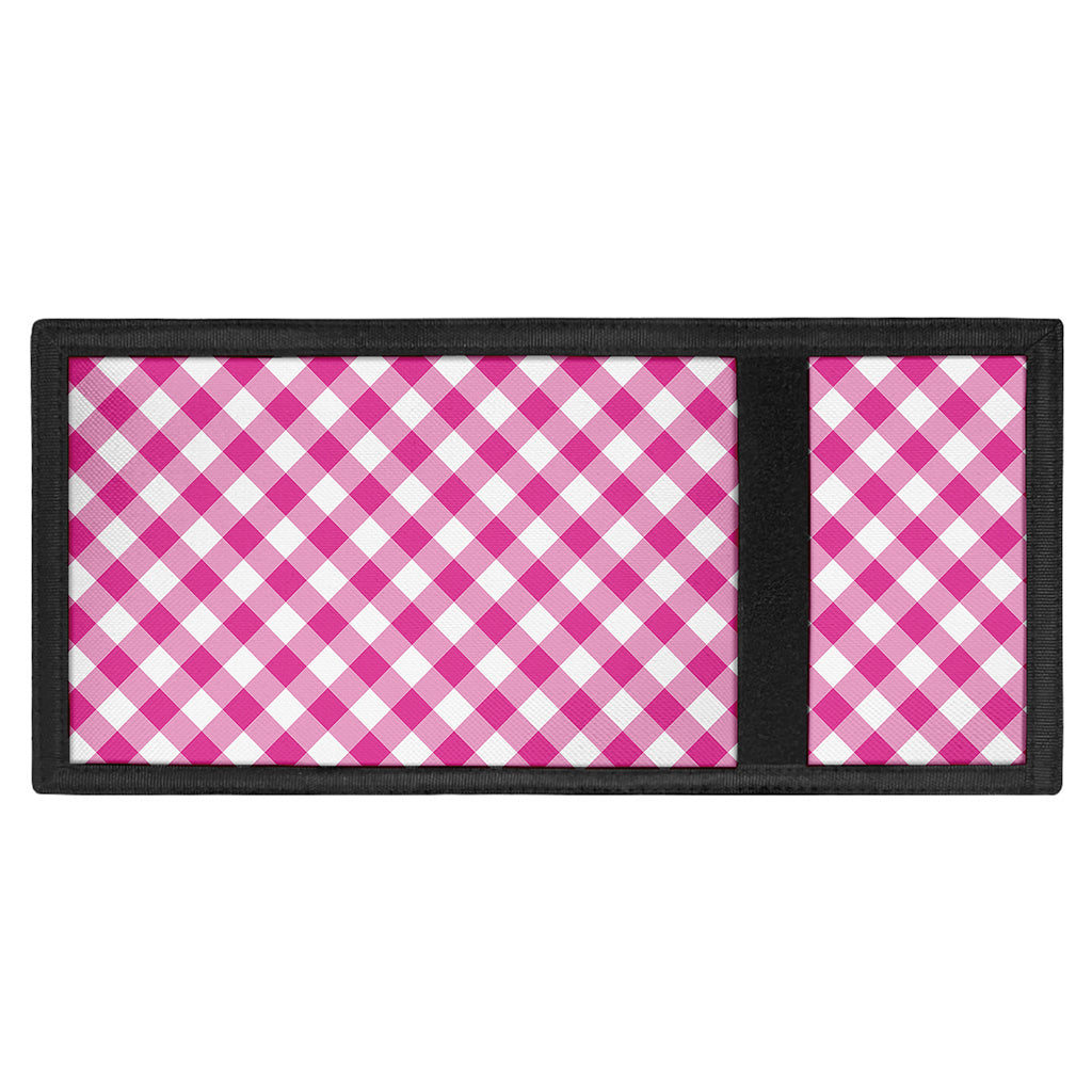 Magenta Pink And White Gingham Print Trifold Wallet