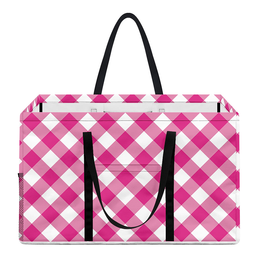 Magenta Pink And White Gingham Print Utility Tote Bag