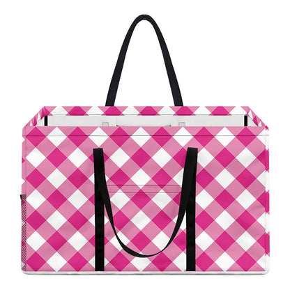 Magenta Pink And White Gingham Print Utility Tote Bag