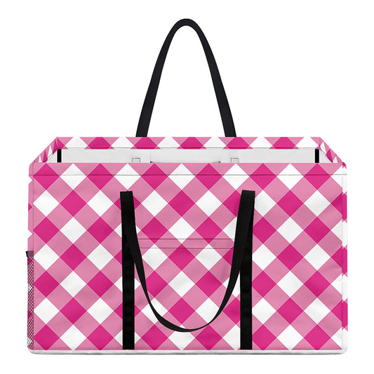 Magenta Pink And White Gingham Print Utility Tote Bag