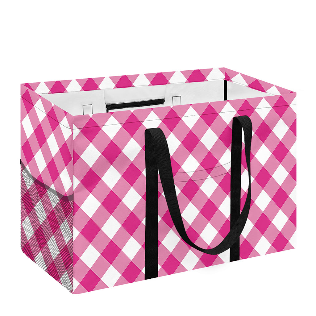 Magenta Pink And White Gingham Print Utility Tote Bag