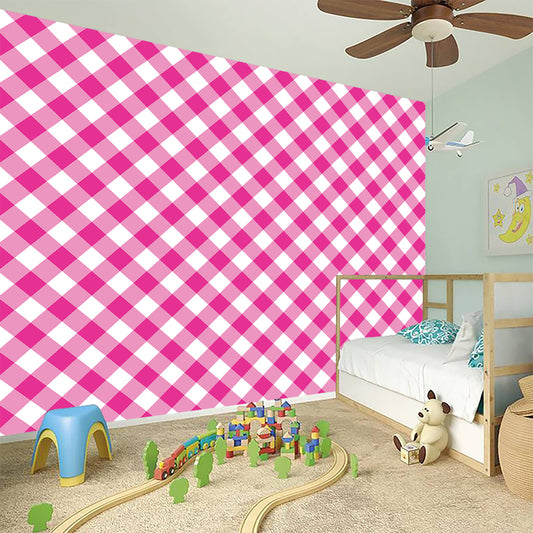 Magenta Pink And White Gingham Print Wall Sticker