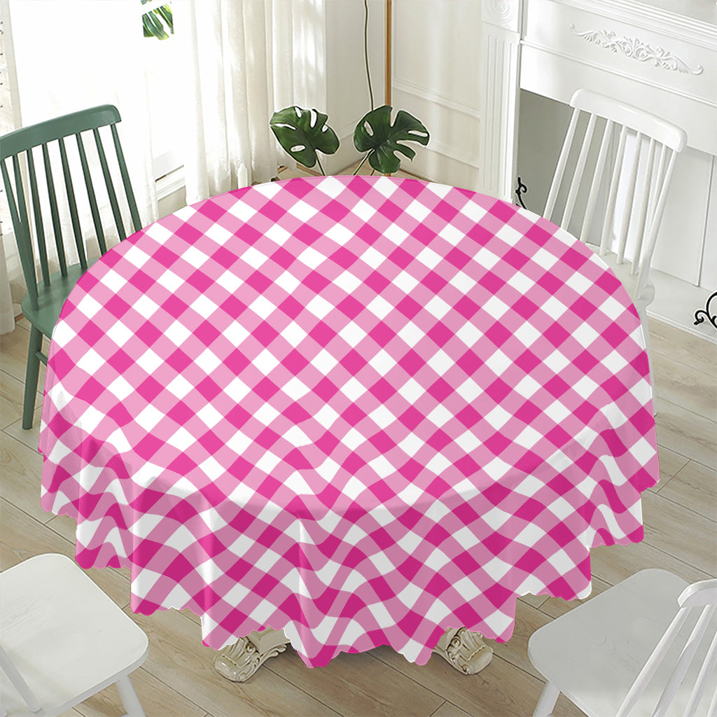 Magenta Pink And White Gingham Print Waterproof Round Tablecloth