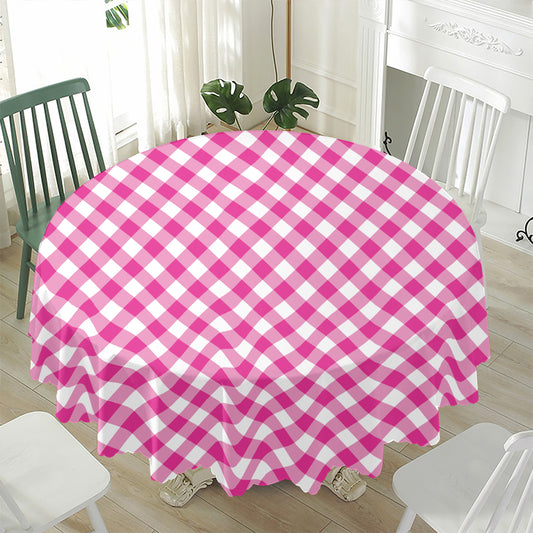 Magenta Pink And White Gingham Print Waterproof Round Tablecloth