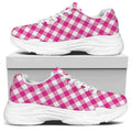 Magenta Pink And White Gingham Print White Chunky Shoes