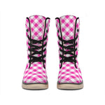 Magenta Pink And White Gingham Print Winter Boots