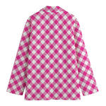 Magenta Pink And White Gingham Print Women's Cotton Blazer