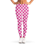 Magenta Pink And White Gingham Print Women's Leggings