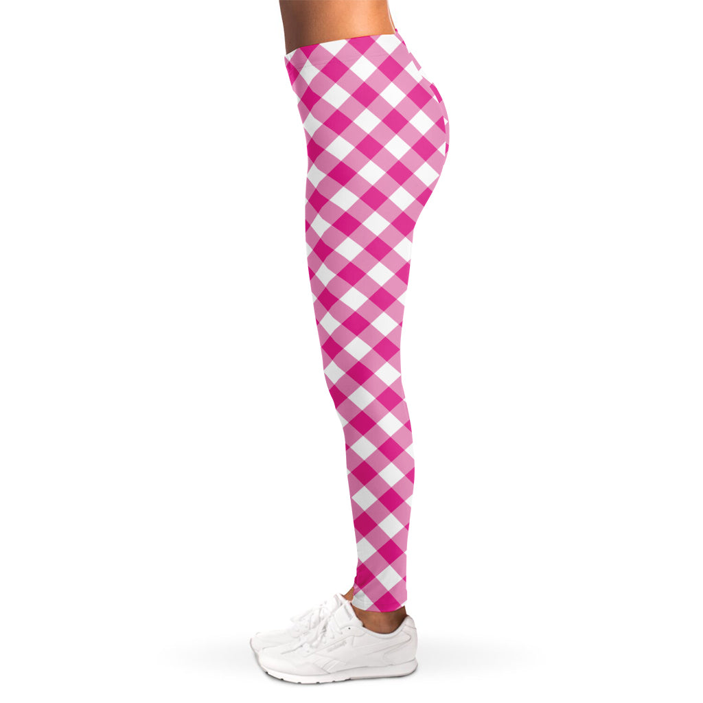 Magenta Pink And White Gingham Print Women's Leggings