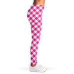 Magenta Pink And White Gingham Print Women's Leggings
