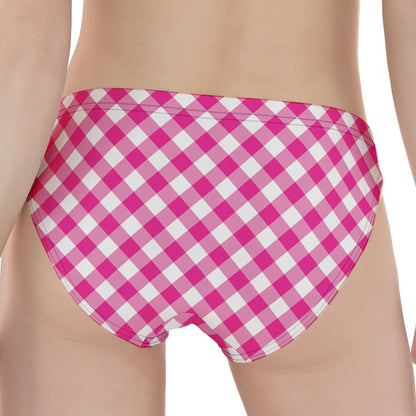 Magenta Pink And White Gingham Print Women's Panties