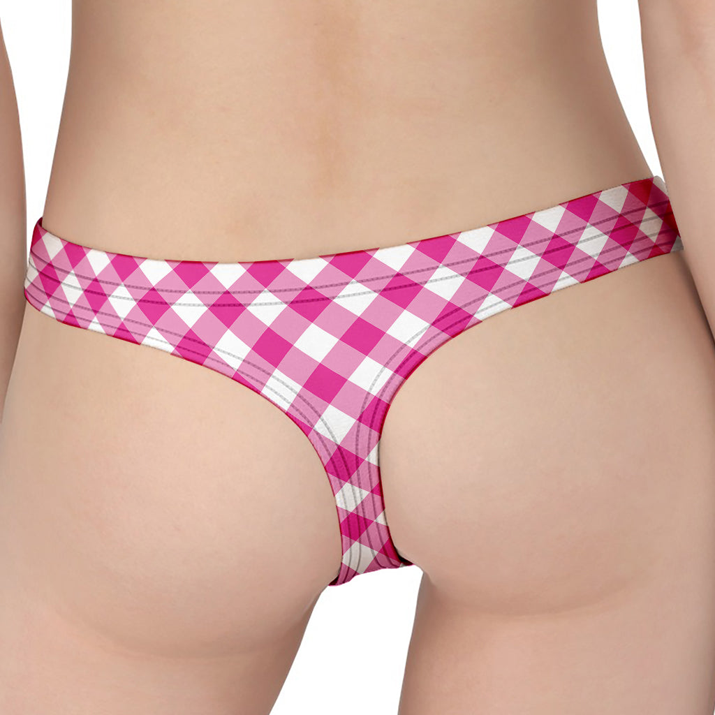 Magenta Pink And White Gingham Print Women's Thong