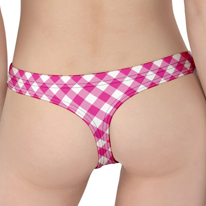 Magenta Pink And White Gingham Print Women's Thong