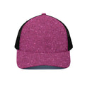 Magenta Pink (NOT Real) Glitter Print Black Mesh Trucker Hat