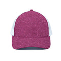 Magenta Pink (NOT Real) Glitter Print White Mesh Trucker Hat