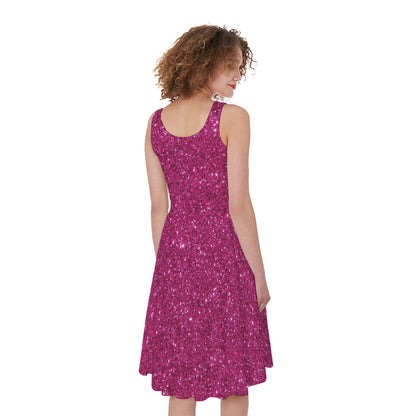 Magenta Pink Glitter Artwork Print (NOT Real Glitter) Women's Sleeveless Dress