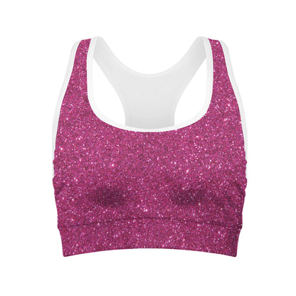 Magenta Pink Glitter Artwork Print (NOT Real Glitter) Women's Sports Bra