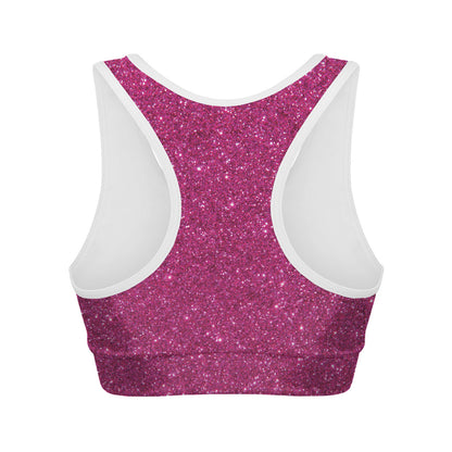 Magenta Pink Glitter Artwork Print (NOT Real Glitter) Women's Sports Bra
