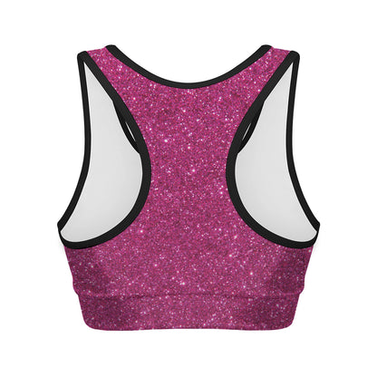Magenta Pink Glitter Artwork Print (NOT Real Glitter) Women's Sports Bra