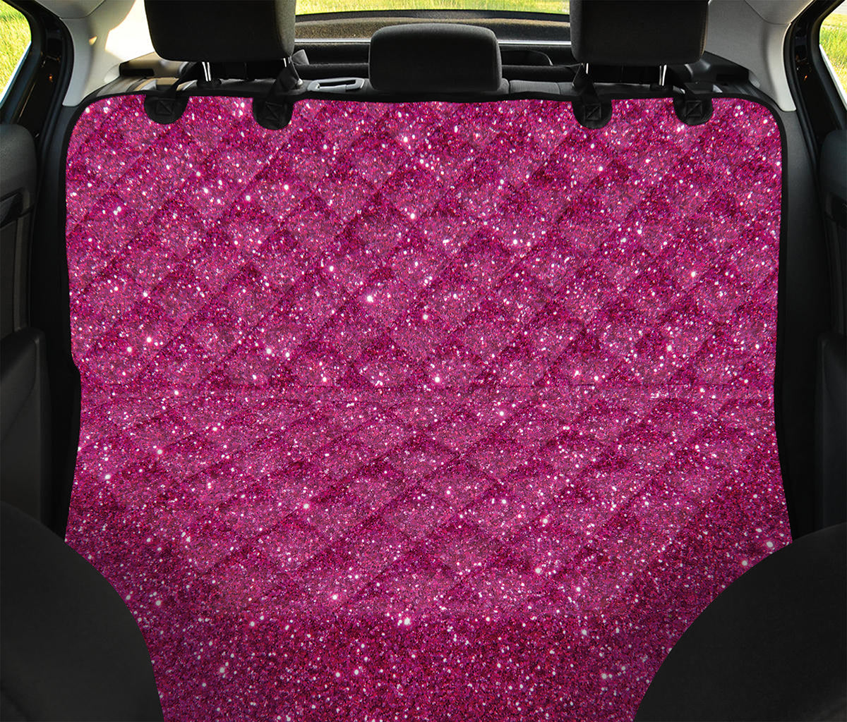 Magenta Pink (NOT Real) Glitter Print Pet Car Back Seat Cover